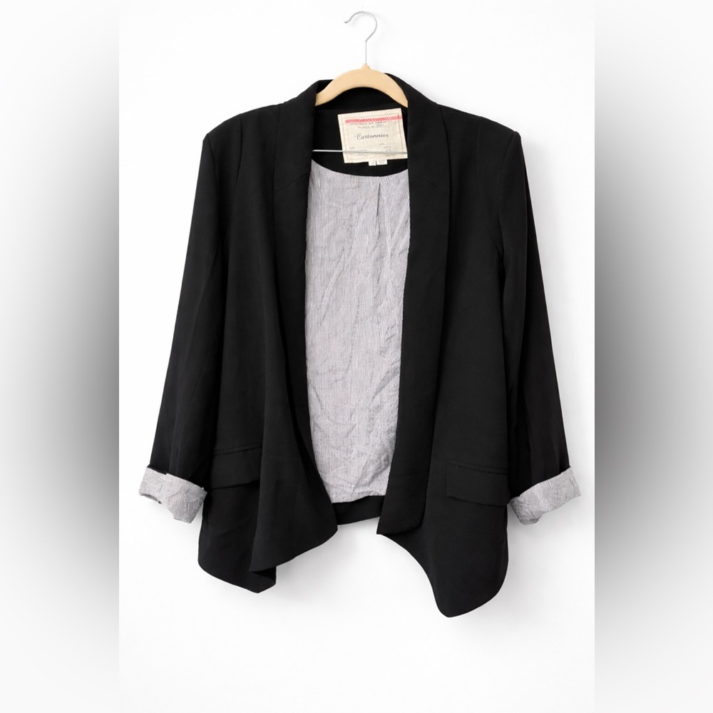 Cantonnier Draped Open-Front Black Blazer (Anthropologie)